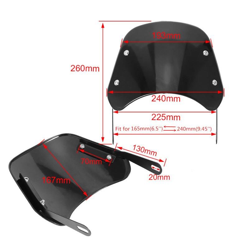 1 Pair Motorcycle Windshield Wind Deflector Windscreen Universal for Motorcycles 6.5-9.45-inch Round Headlights