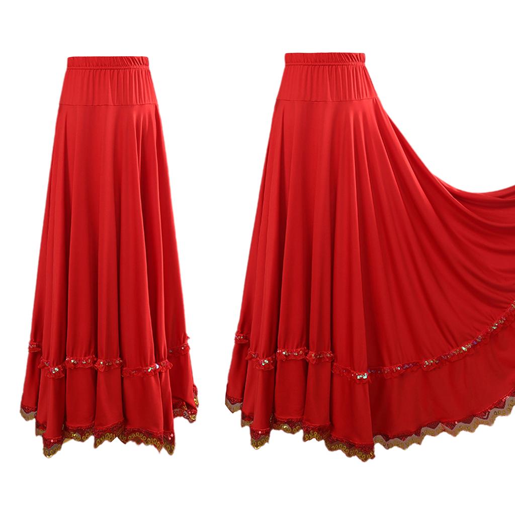 Women Ballroom Flamenco Dance Skirts Lyrical Ballroom Flowy Maxi Skirts for Ballet Classical Ethnic Dance Performance Costumes