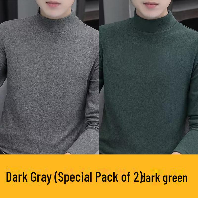 Men's Double-Sided Flannel Long-Sleeve Mid-Collar T-Shirt - Warm Winter/Spring Top (2022)