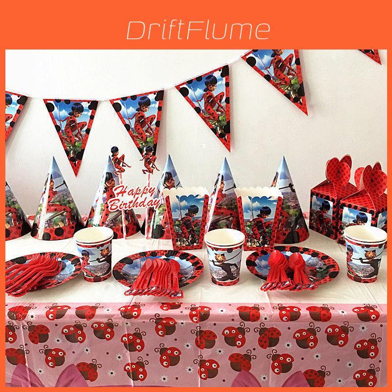 Charming Ladybug Girl Party Pack Including Cups Plates And Tablecloth For Kids