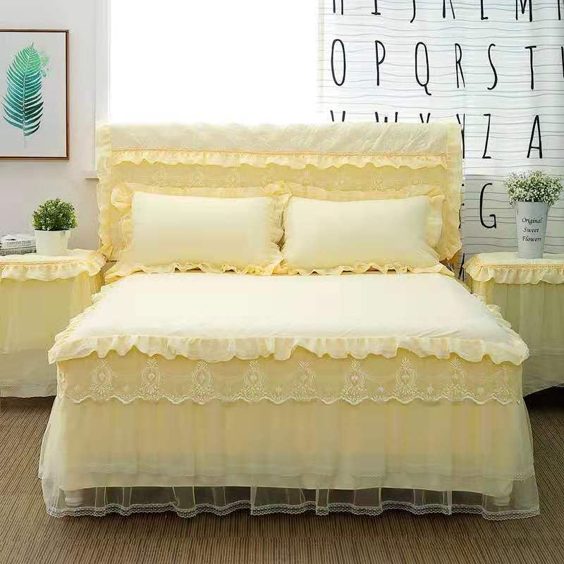 1PC Lace Bed Skirt 2PCS Pillowcases Princess Lace Bedding Set Fitted Bed Sheet for Girls King Queen Size