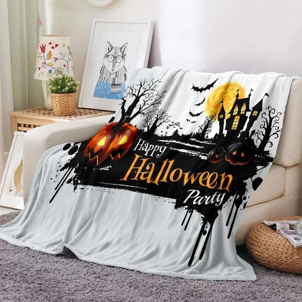 Halloween Bat Pumpkin Lantern Print Flannel Blanket Soft Warm Lightweight Cozy Fluffy Throw Blanket for Boys Girls Festival Gift