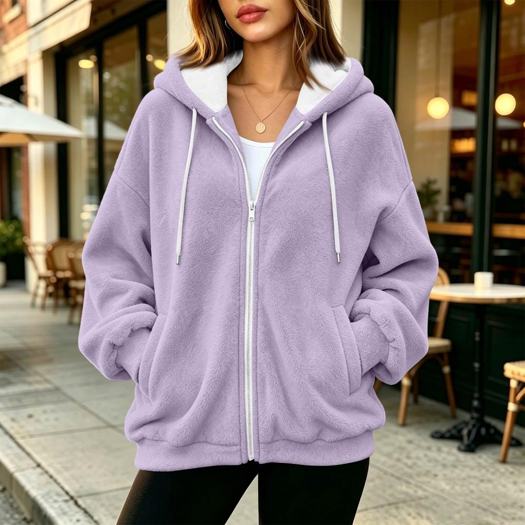 Damen Kapuzenjacke mit Reißverschluss, lockerer Schnitt, lange Ärmel, Farbe