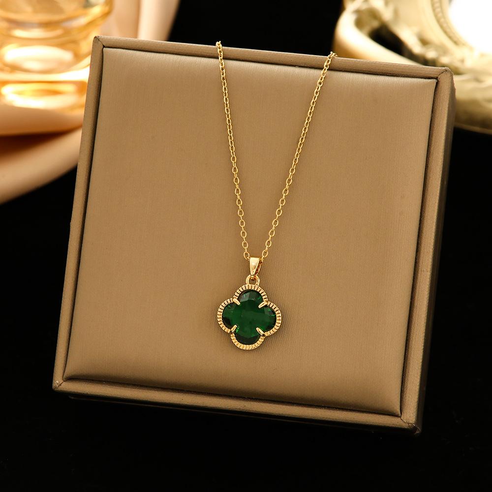 

Высококачественное ожерелье с четырехлистным клевером, высококачественная универсальная цепочка на ключицу из титановой стали с чувством темперамента для женщин