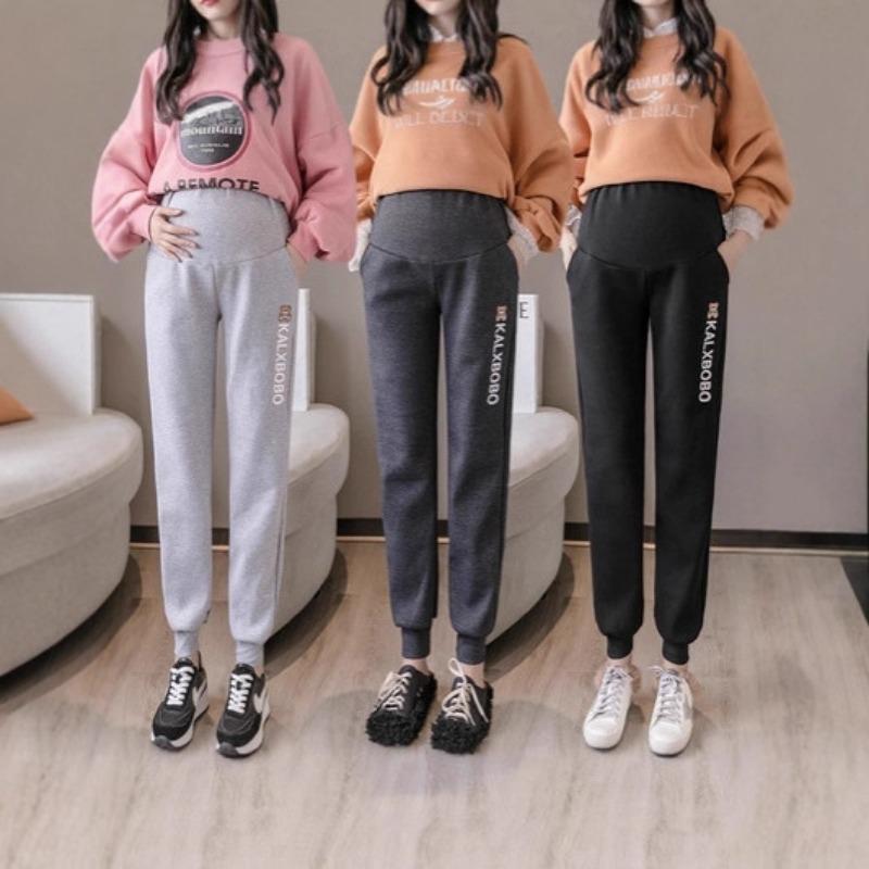 Maternity Pants Spring, Autumn and Winter Outer Wear Fleece Thickened Sports Casual Sweatpants Loose Large Size