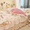 Botanical Floral and Cartoon Rabbit Duvet Cover 3pcs Kawaii Pink Bedding Set For Girl Teen 100% Cotton Farmhouse Comforter Cover