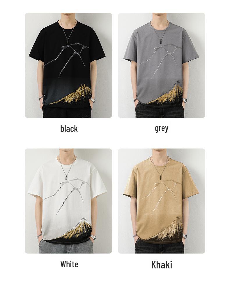 Men's 2024 Summer Trendy Round Neck Pure Cotton Short-Sleeve T-Shirt with Print