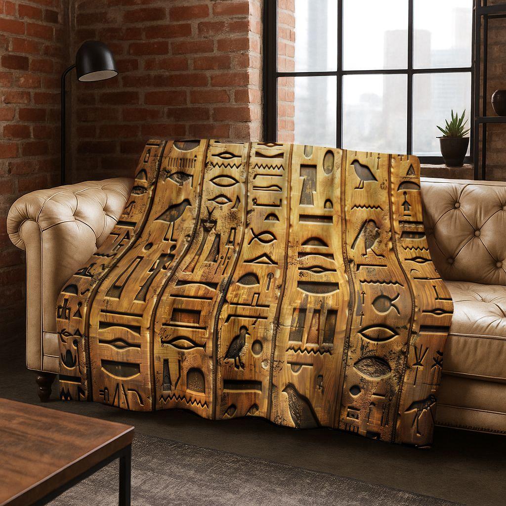 Ancient Egyptian Hieroglyphic Symbols Carved Murals Flannel Blanket,Cozy Soft Throw Blanket for Home Bedroom Bed Sofa Cover Gift