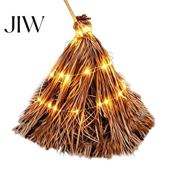 Vintage Style Halloween Ornament 5.5 Ft Giant Light-up Witch Broom, Twig Broom with String Light, Creepy Costume Accessory Rustic Farmhouse