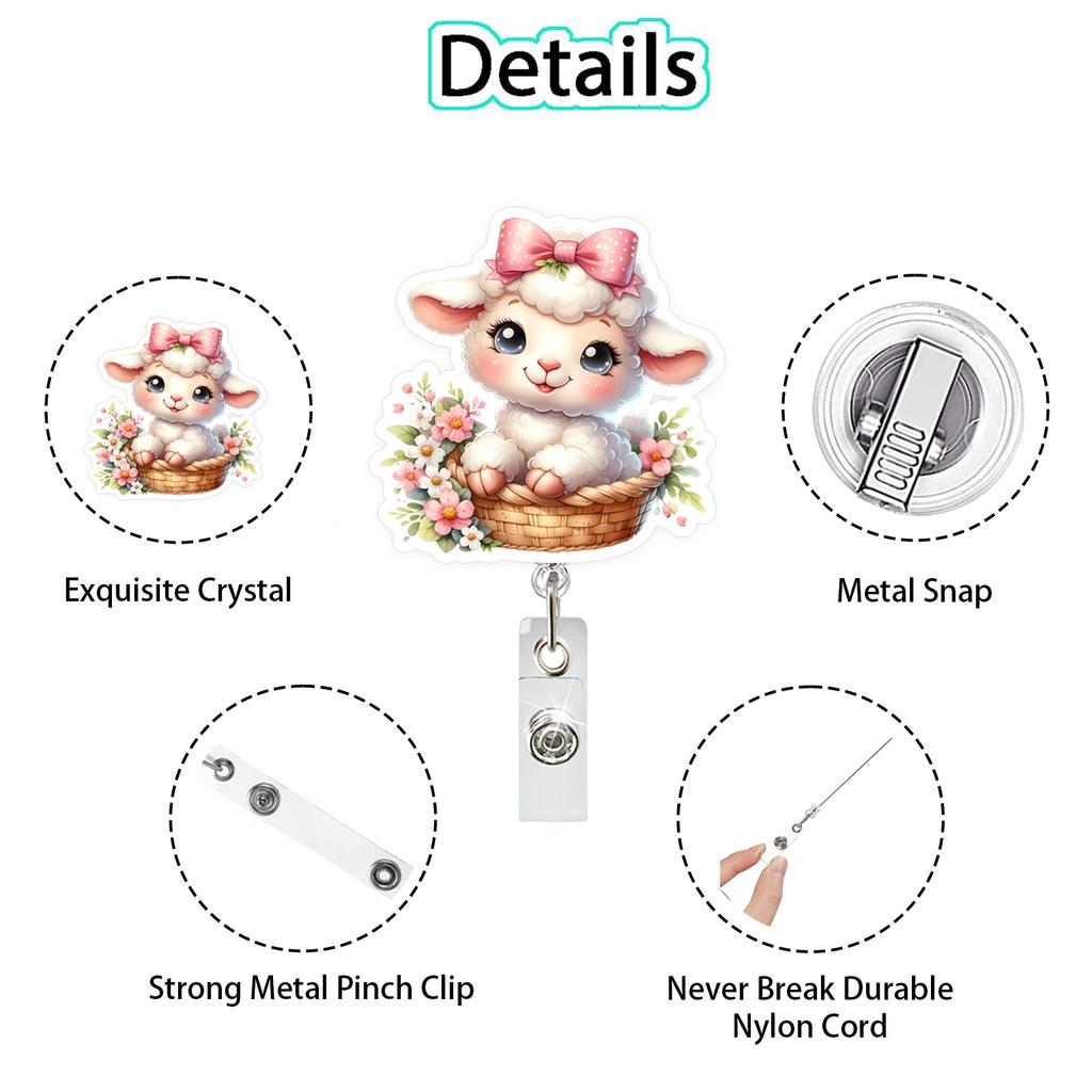 Easter Decoration Retractable Id Badge Holder Reel Keychain Easter Lamb Flower Sunflower Badge Reel For Nurse Doctor Gift
