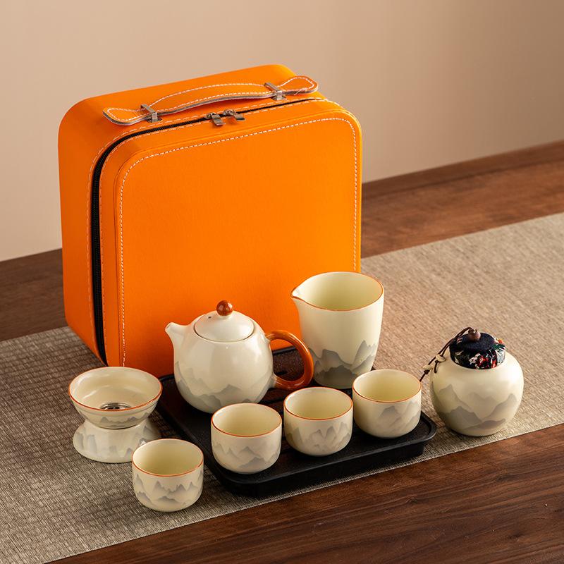 Ru kiln Kung Fu tea set, household new open-piece teapot, tea tray, office, high-end tea making and drinking tea set