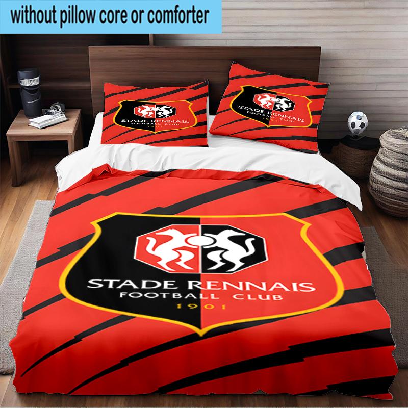 3PCS Stade Football Club Crest Bedding Set,Including 1pc Duvet Cover And 2pcs Pillowcases Perfect for Bedroom, Dormitory, Fan Christmas gift
