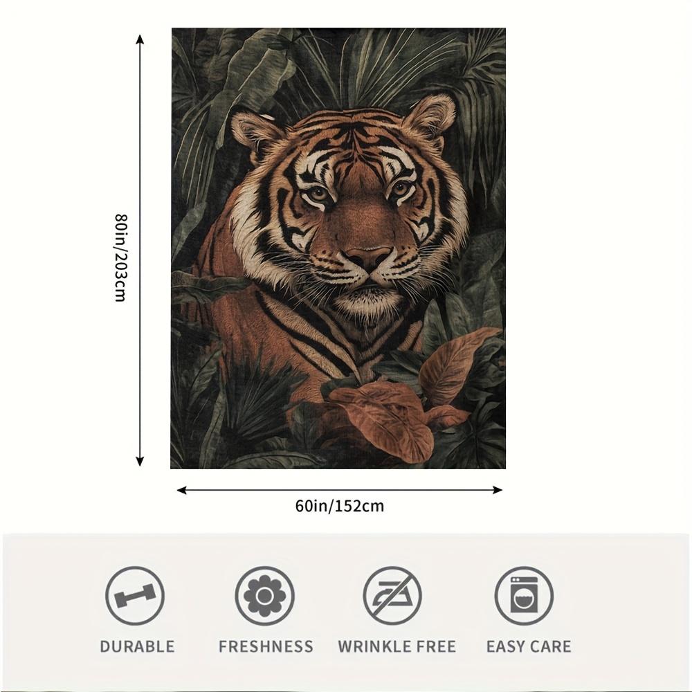 Extragroße Tiger & Dschungel Wildtierdecke - 60"x80""" (152x203cm) Superweiche Flanell-Kuscheldecke für alle Jahreszeiten, lebendiges Tigergesicht