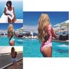Prémiová kvalita Letní Sexy Dámský V-výstřih Sametové Růžové Lístky Bez Zad Bikini Bodysuit Pro Bezstarostný Styl