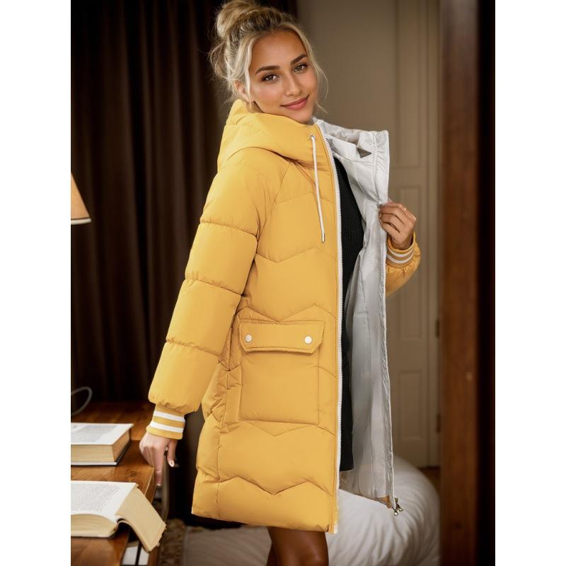 Moda Tendenza Inverno Nuovo Casual Donna Media Lunghezza Cappotto di Cotone Con Cappuccio Giacca di Cotone Ispessito Larga