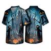 Men's Halloween Print V Neck Pocket Scrub Top Short Sleeve Medical Uniform Shirt for Healthcare Professionals