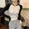 Designed Contrasting Color Half-open Collar Slim Fit Long-sleeved T-shirt Women's Early Autumn New Versatile Student Tops