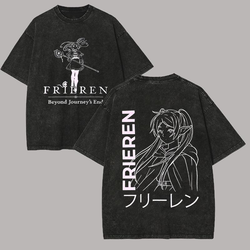 Manga Frieren Graphic T-shirt Harajuku Manga Vintage Oversized Washed T Shirt Pure Cotton Short Sleeve Tees Men Women Clothing