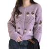Vielseitiger grauer Jacquard-Strickcardigan mit Rundhalsausschnitt und langen Ärmeln – Damen Herbst/Winter 2025 Stil