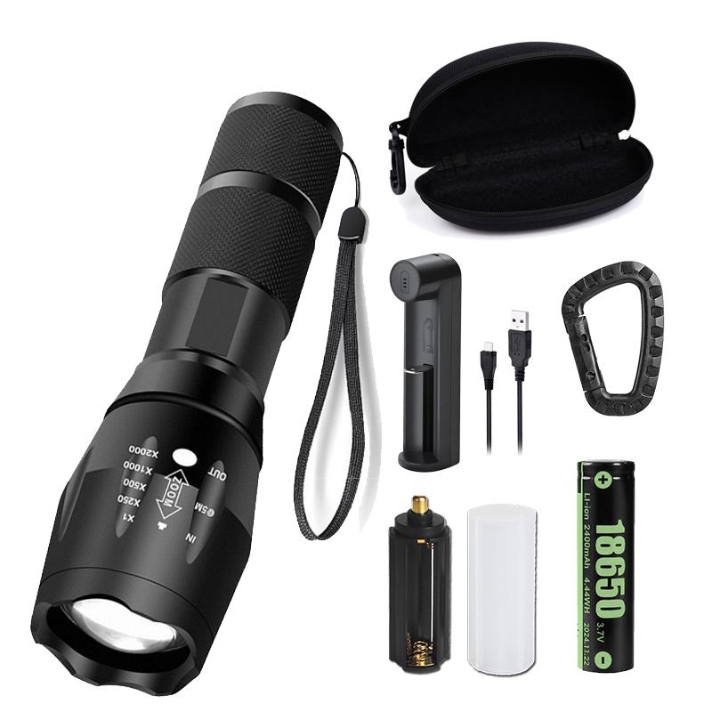 High Power Led Flashlight Camping Torch 5 Lighting Modes Aluminum Alloy Zoomable Light Waterproof External 18650 Battery Lantern
