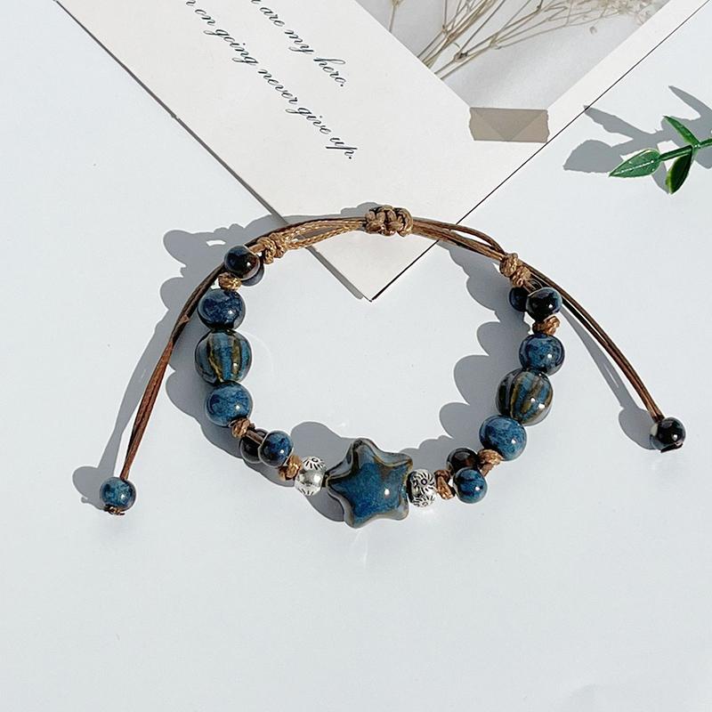 Chinese Ethnic Style Retro Ceramic Bracelet For Women Girls Simple Beaded Student Antique Hand Rope Jewelry Accessories Gifts