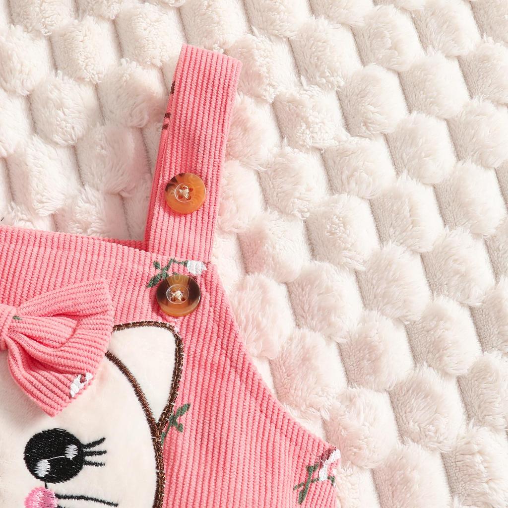 European & American Summer Baby Bodysuit + Cat Applique Floral Overalls & Headband Set