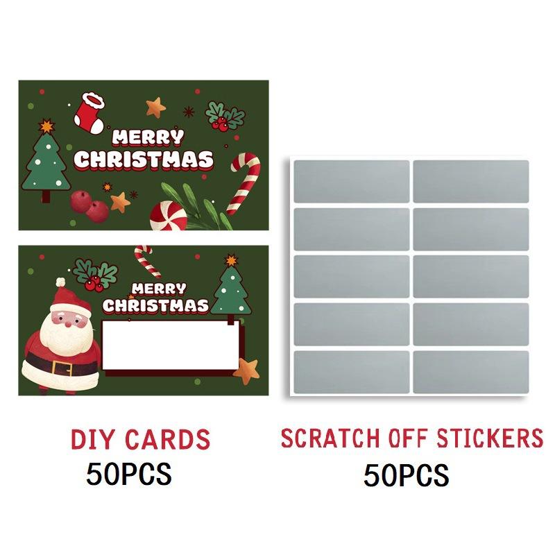 50packs Christmas Scratch Cards with Santa,Merry Designs -Self-Scratchable Holiday reward tickets,DIY Gift Tags for Party Favors