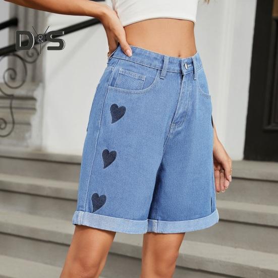 Καλοκαιρινά Γυναικεία Τζιν Σορτς Μήκους Μέχρι το Γόνατο Με Μέση που Φτάνει Μέχρι τη Μέση Ελαστικά Καθημερινά Φαρδιά Ίσια Πόδια Ξεβαμμένα με Μανσέτες Τζιν Σορτς Παντελόνια με Τσέπες