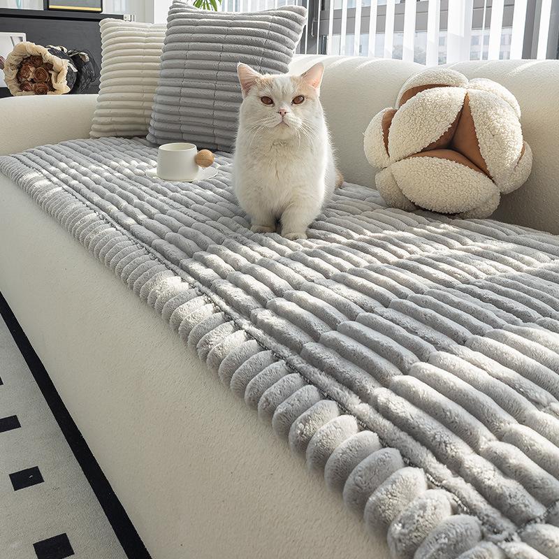 New Thickened Warm Sofa Cushion Autumn And Winter Plush Non-Slip Straight Row One-Piece Seat Cushion Leather Sofa Cover