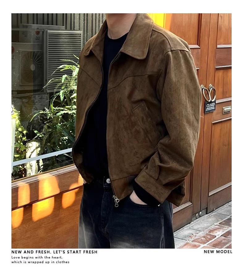 Men's Vintage Suede Velvet Bomber Jacket - Retro Cropped Casual Outerwear