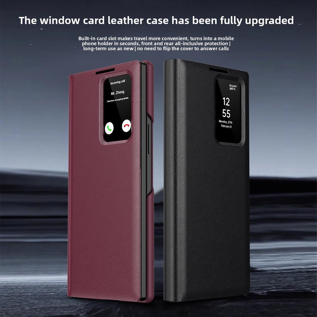 Pour Z Fold7/6 Étui Magnétique de Luxe pour Téléphone Portable à Rabat sans Fenêtre Intelligente de Veille Pliable en Trois Cuir Style Officiel