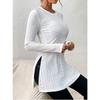 Blusa Lunga da Donna Jacquard Pizzo Spacco Casual Primavera Manica Lunga Slim Fit Camicie Monocolore Girocollo Elegante Moda Casual Ufficio Top Semplici Lavorazione a Rete