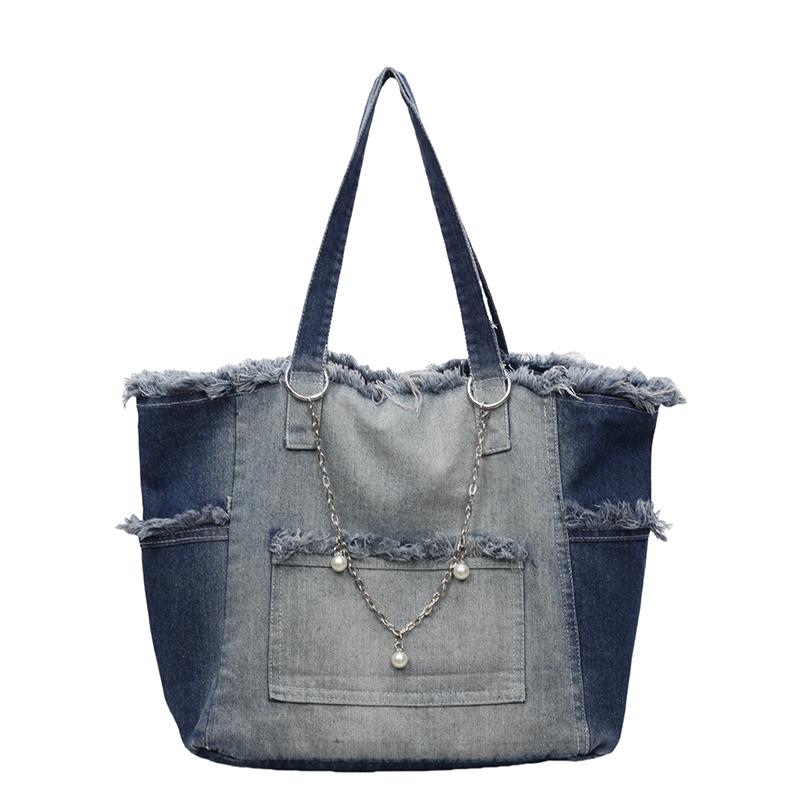 

Градиентная джинсовая сумка-тоут женская большой вместимости для работы, на плечо синий