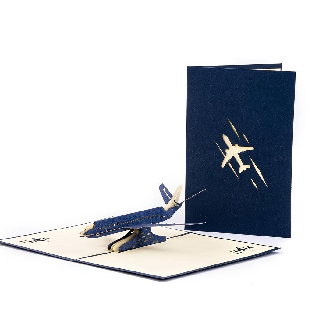 3D Pop Up Airplane Greeting Card, Creative Laser Cut Plane Postcard for Birthday, Retirement & Pilots