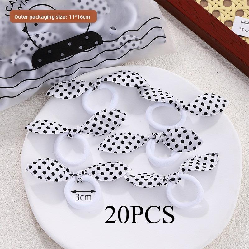20PCS.Korean-style Fashion Fabric Hair Ties: Cute Rabbit Ear Hair Accessories with Polka Dots, Stripes & Floral Patterns,Perfect