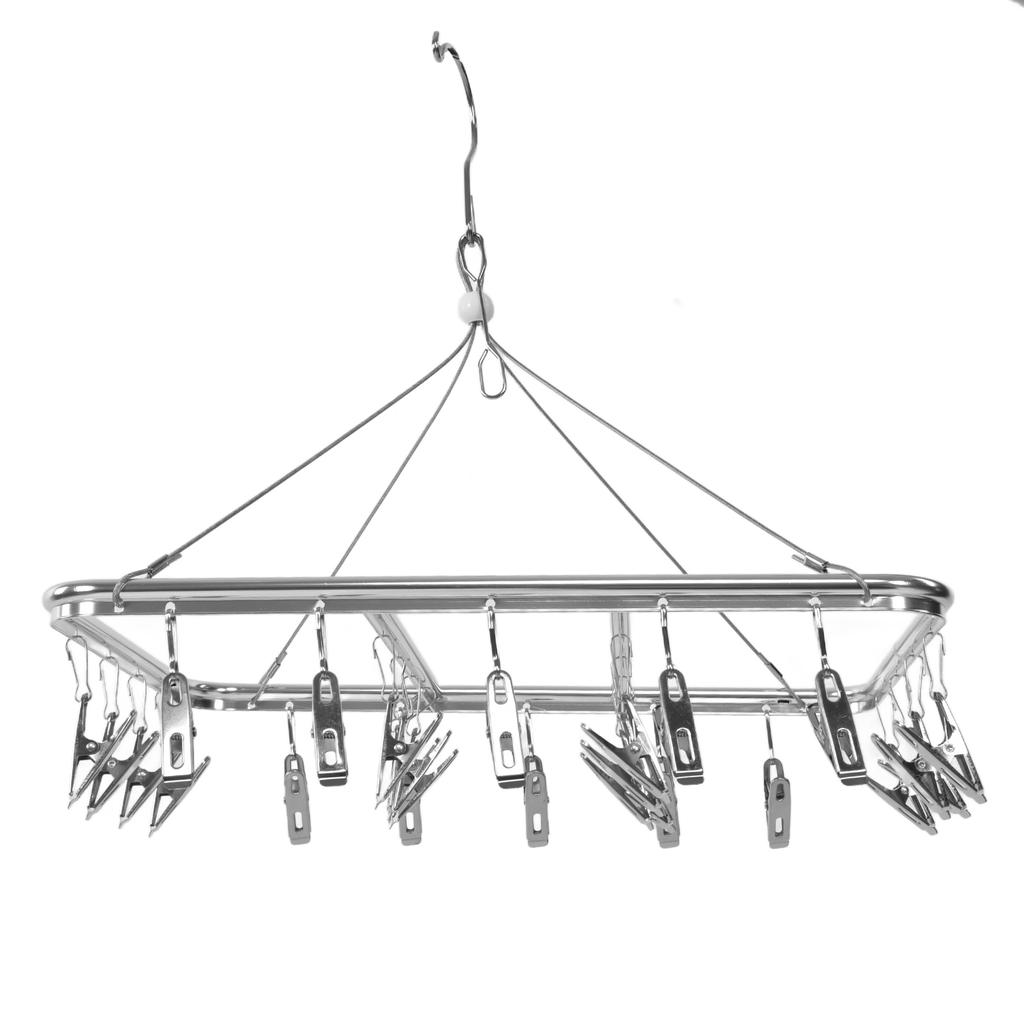 Multifunction Aluminum Alloy Laundry Drying Rack with 26 Clips for Socks Underwear Scarf Gloves