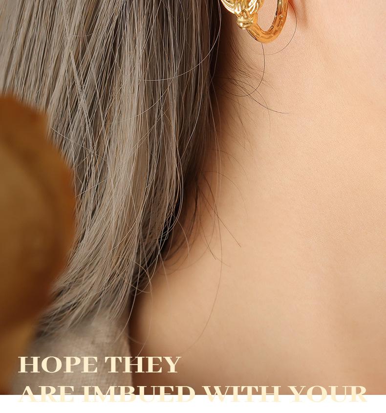 Elegant Geometric Knot Earrings: C-Shaped, Titanium Steel, Gold-Plated, European & American Chic Style