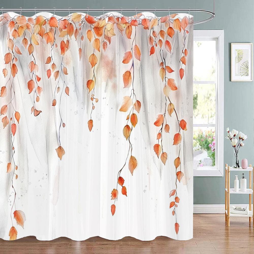 Modern Plants and Leaves Shower Curtain, Botanical Leaf Bathroom Decor Shower Curtain, Waterproof Shower Curtain with Hooks