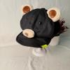 Cute Bear Plush Ears Flipped Brim Beret Female Face Small Cloud Octagonal Hat Big Head Circumference Painter Hat Tide