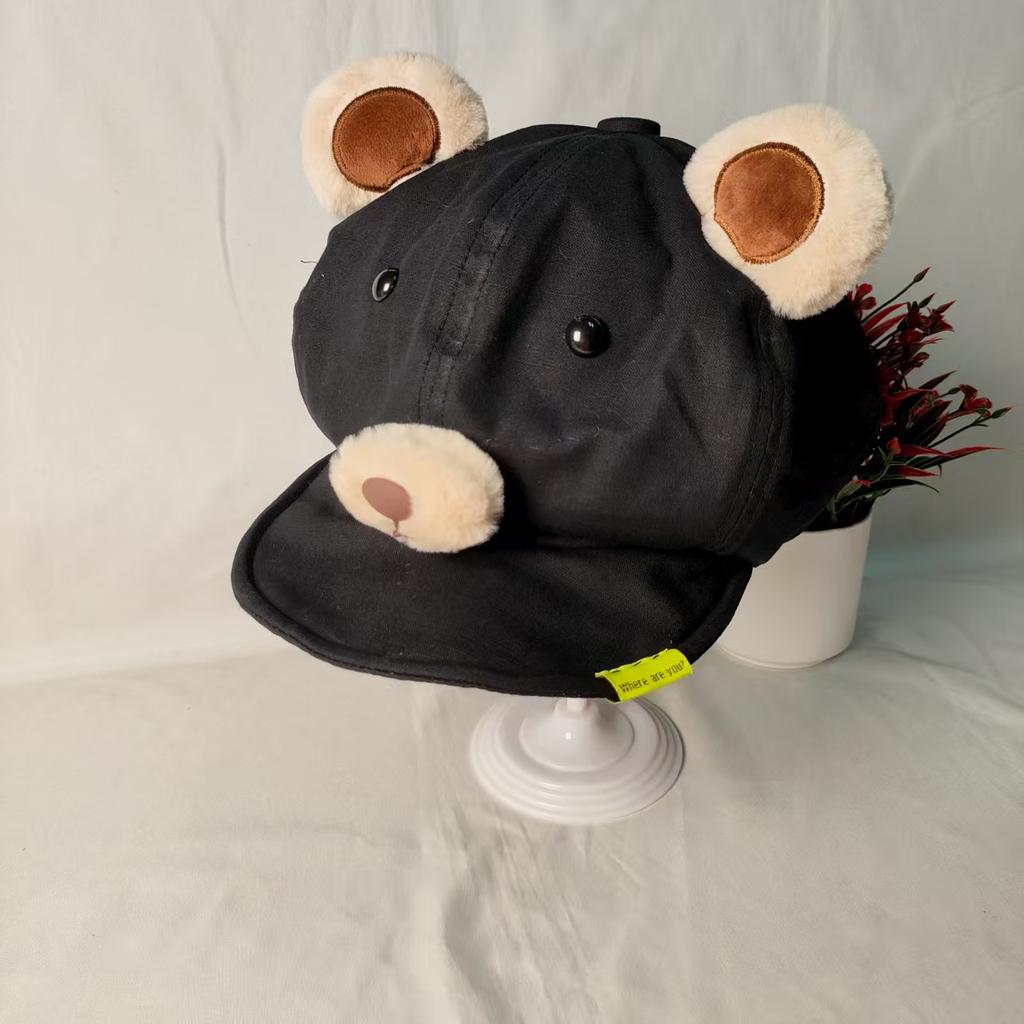 Cute Bear Plush Ears Flipped Brim Beret Female Face Small Cloud Octagonal Hat Big Head Circumference Painter Hat Tide