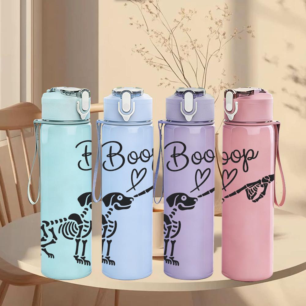 1PC Skeleton Dog Gun Boop Funny 750ml Color Plastic Sports Water Bottle Leakproof Flip Straw Lid Suitable for Sports Office Home Use