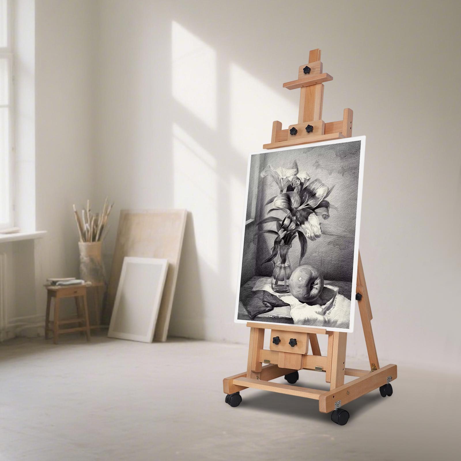 Flat Standing Dual-purpose Foldable Sketch Stand, Portable Height Adjustable Artist Canvas Holder (56.3-91.34in) for Home&Studio