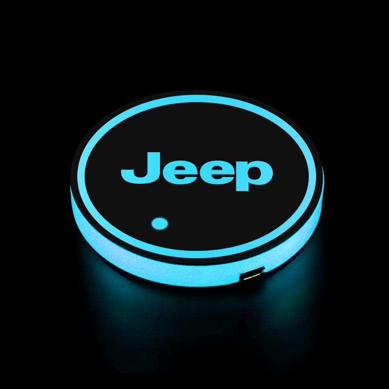2Pcs LED Car Luminous Water Cup Pad Atmosphere Light Auto Accessories For Jeep Wrangler Renegade Compass Gladiator Cherokee Patr AJO1