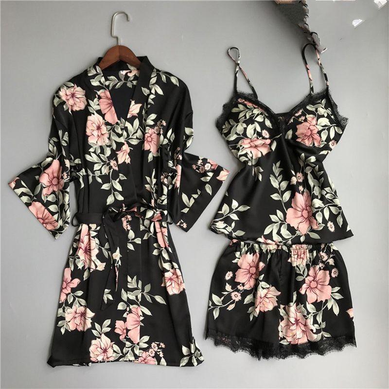 

Sexy Pajamas Three-Piece Set-Piece Nightdress Sexy Home Wear Nightdress Black XXL