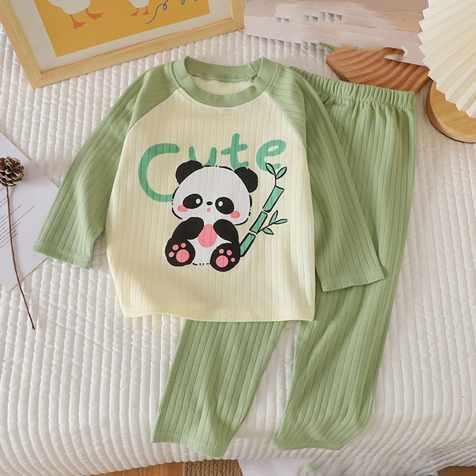 

Children s Fashion Cotton Set Long-sleeved Underwear For Boys And Girls Children s Pyjamas And Loungewear 73 зелений