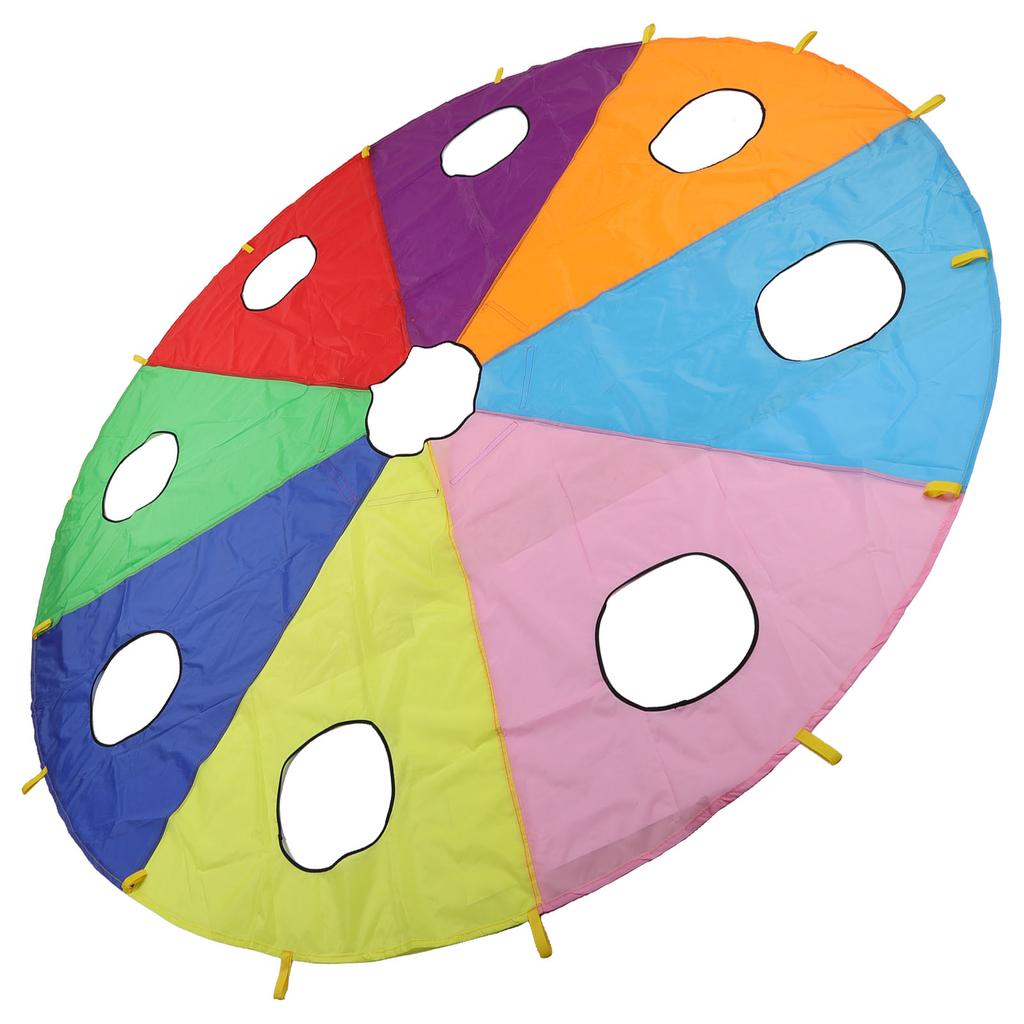 Kids Outdoor Mole Pounding Game Set Round Shape 4 Inflatable Rods Umbrella Parachute with 9 Holes