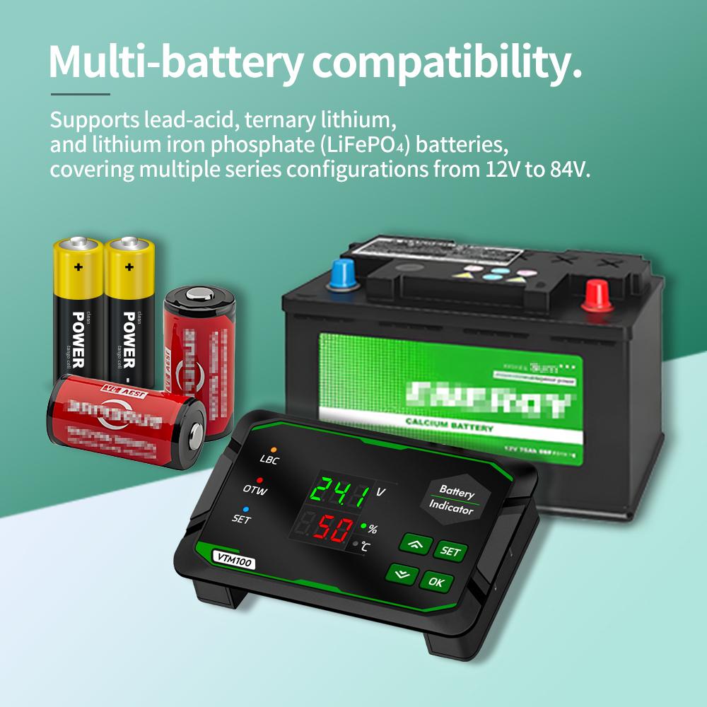 VTM100 Lithium Batterie Tester Messgerät Digitaler Spannungs-Kapazitäts-Indikator für Säure/Ternäres Lithium/Eisenphosphat-Batterie DC 7-100V