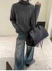 European High-End Women's Thick Ribbed Turtleneck Sweater - Loose Fit, Short, Autumn/Winter Knitwear