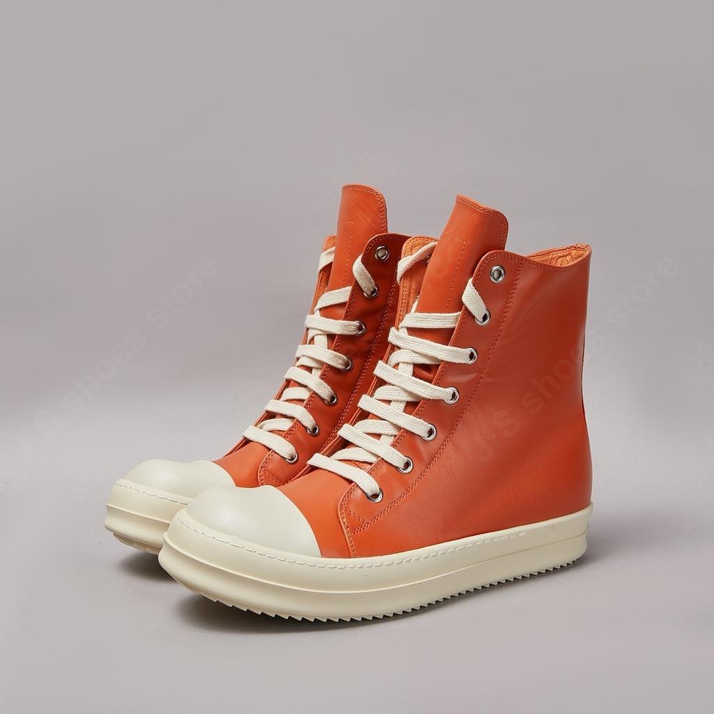 Ro Herrenschuh Orange Lederstiefel High Top Freizeitschuhe Rindsleder Sneaker Schnürschuh Klassisch Reißverschluss Damen Sneaker Rindsleder Stiefelette