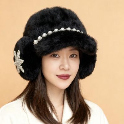 New Warm Ladies Hat Heavy Industry Shiny Pearl Cotton Winter Imitation Mink Baseball Cap Fashion Snowflake Hat